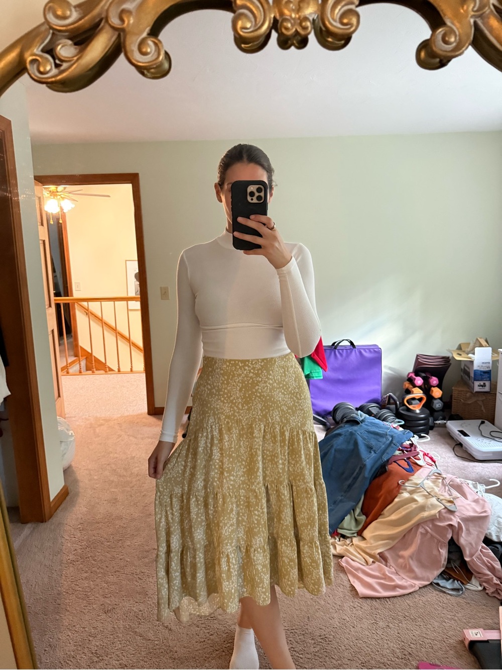 Tiered Midi Skirt in Mustard Floral